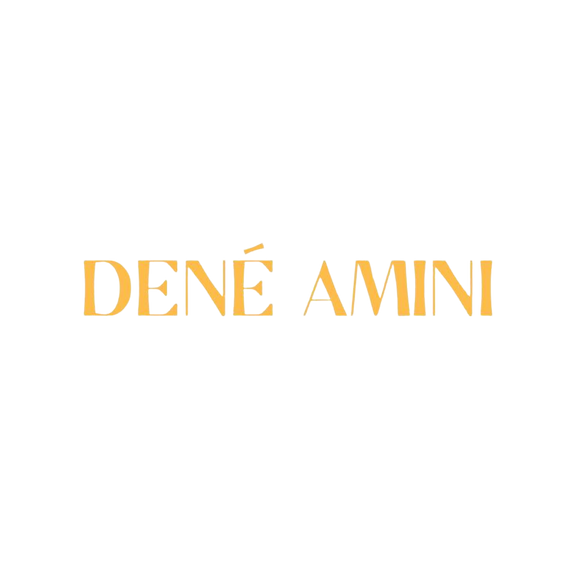 the logo for dene amini on a black background